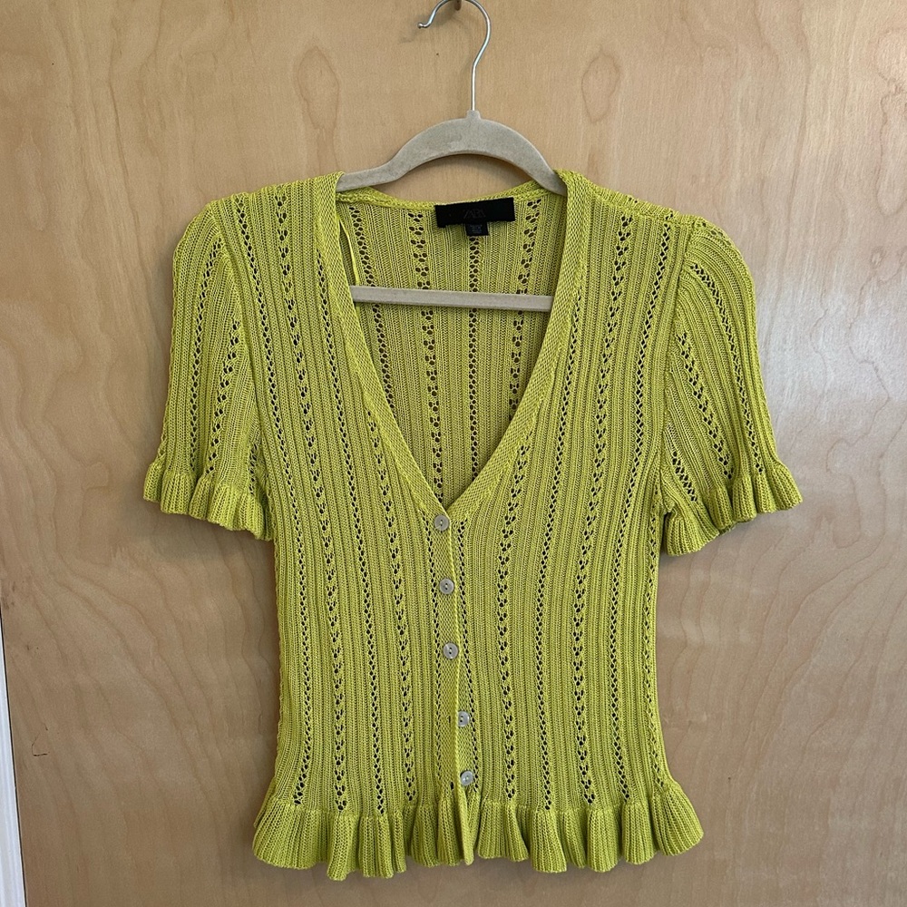 Zara Lime Knit Button Up Top, Size S